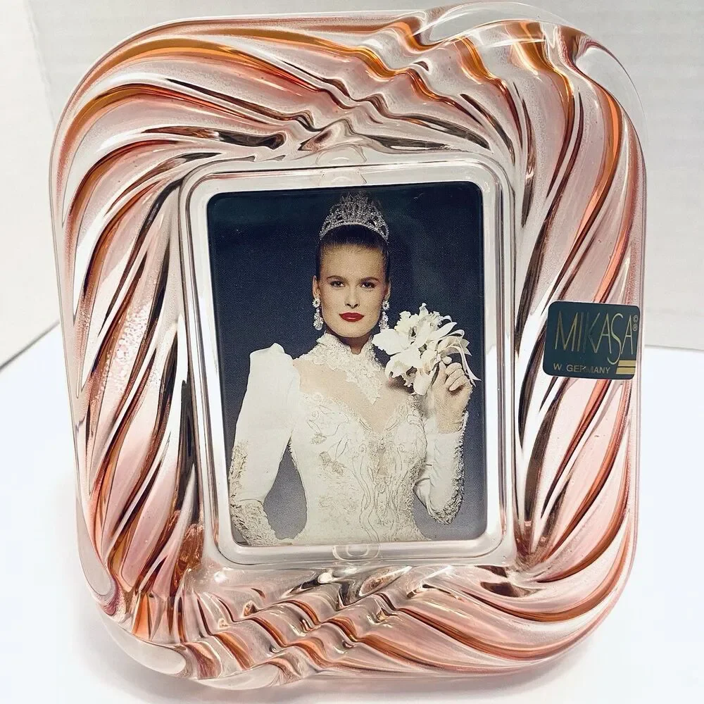 Vintage Mikasa Crystal 6” Swirl Rose Picture Frame - Never Used